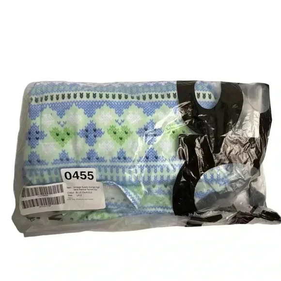 Vintage Supply Women's Size 4 Blue Fair Isle High Neck Cropped Top US 4 y2k - Picture 5 of 9